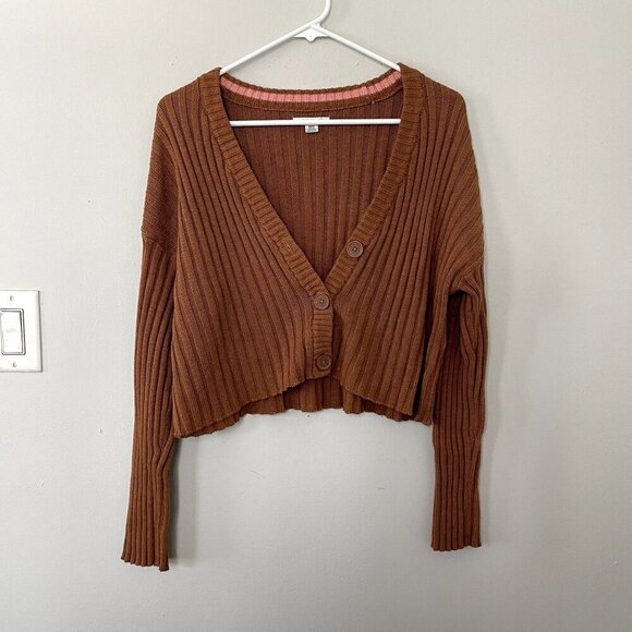 American Eagle Sweaters - American Eagle cropped brown v-neck sweater casual 70s vintage women size M